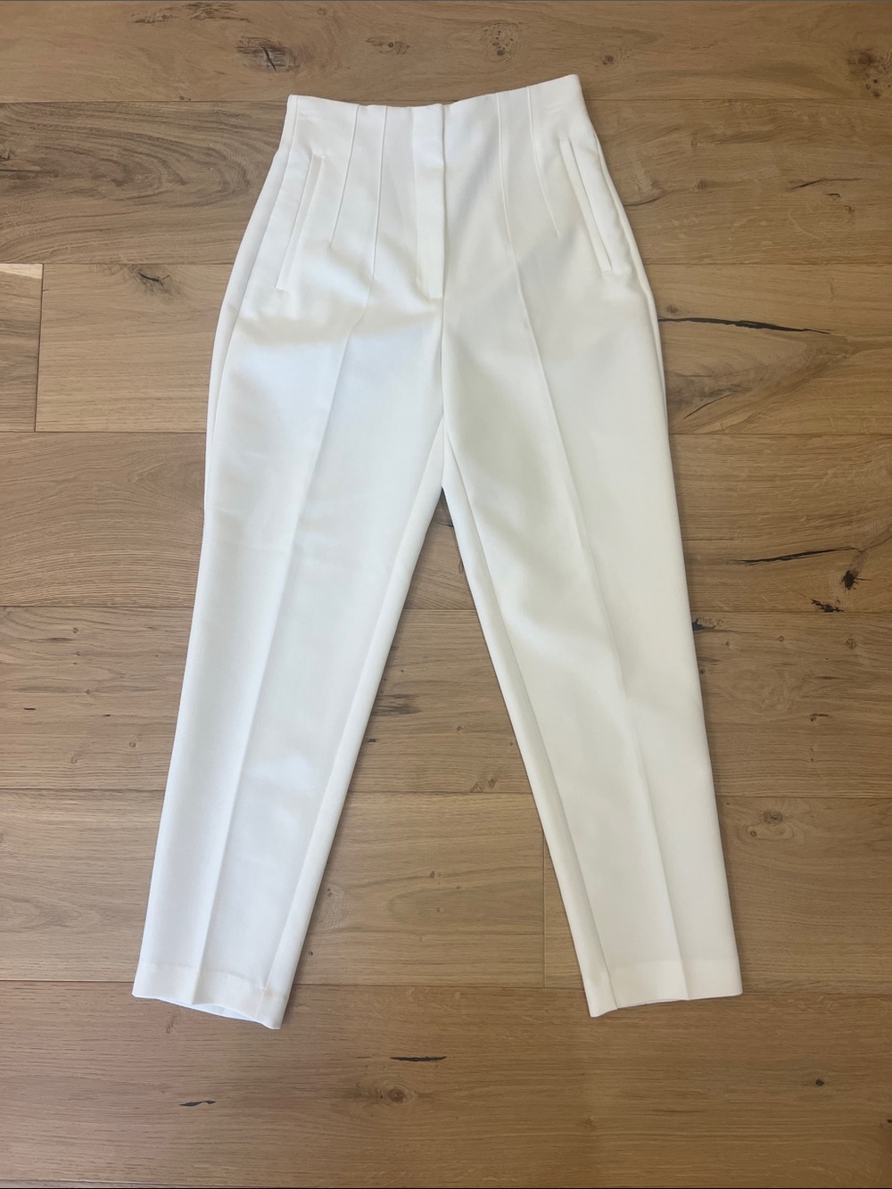 Zara Cream High-Waist Tapered Pleated Trousers
